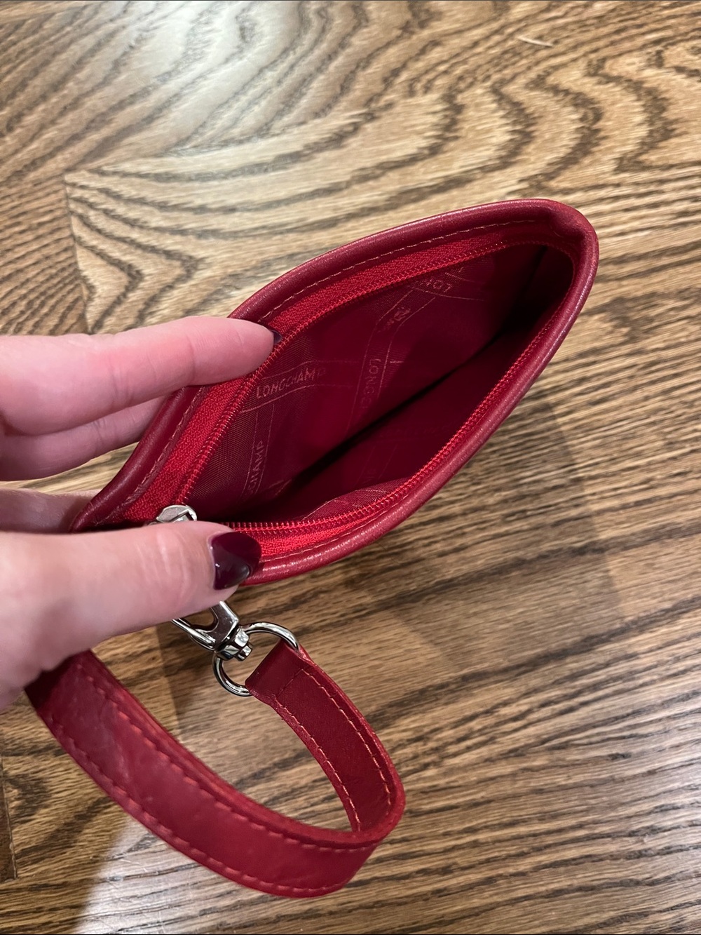 Longchamp Le Pliage Mini Coin Purse / Wristlet Pouch – Red leather - Picture 3 of 3